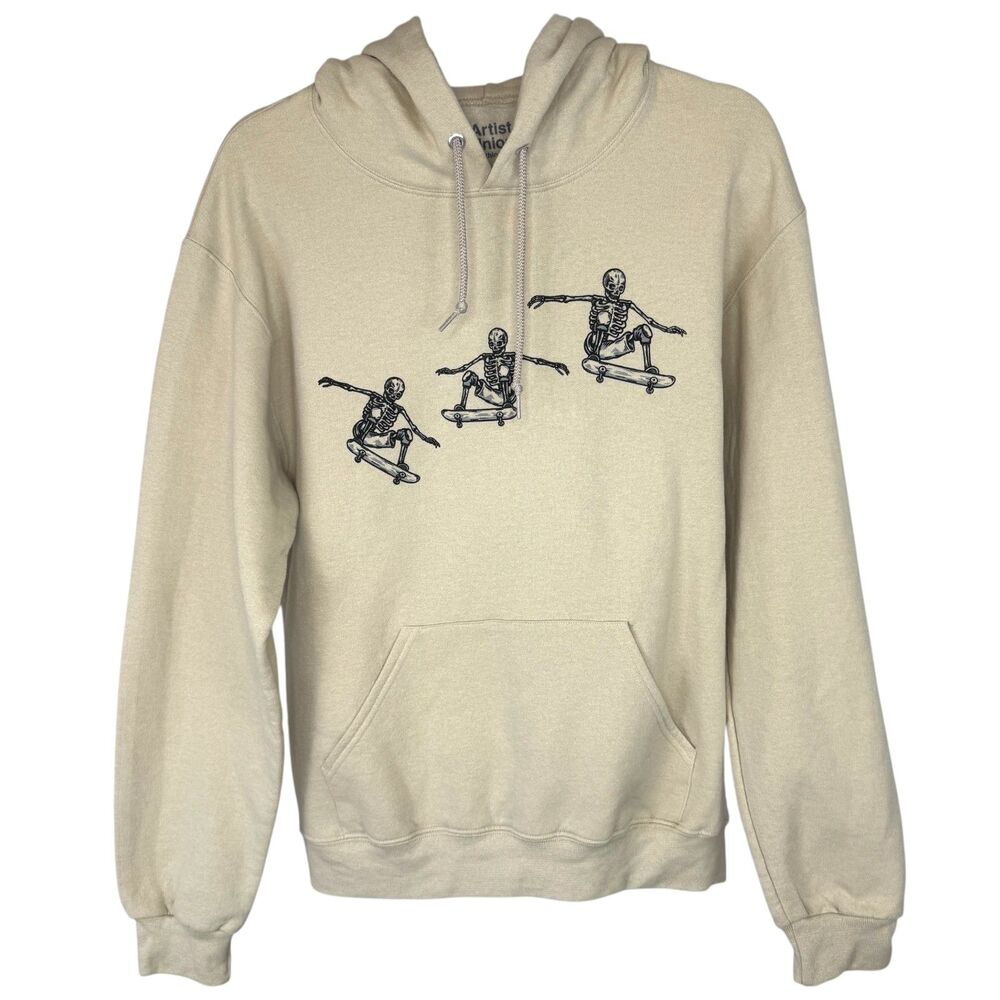 Artist Union Clothing Co. Tan Skater skeleton graphic sweatshirt Size Small
